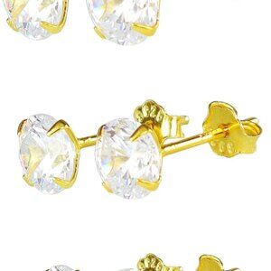 Set of 3 Women's 925 Sterling Silver Stud Earrings with 18K Gold Plating & Cubic